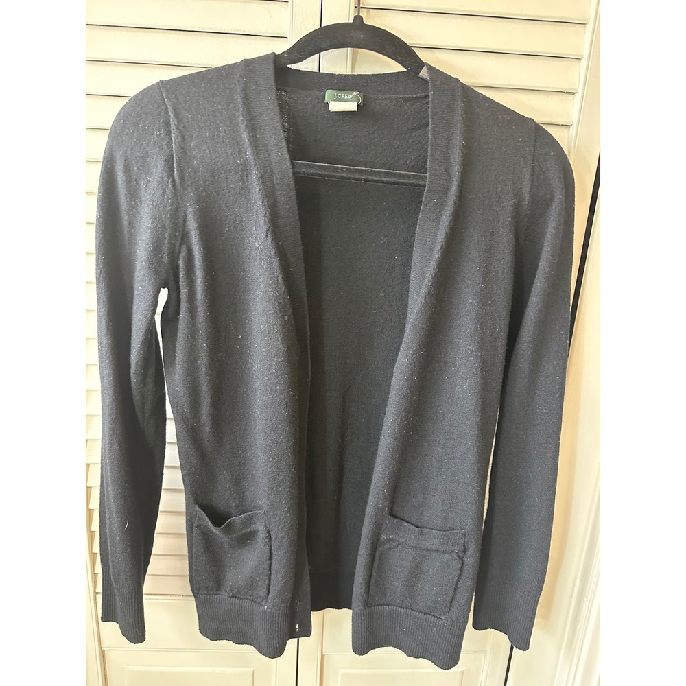 J.Crew Womens Black 100% Merino Wool Tippi Cardigan Sweater Pockets S 46727